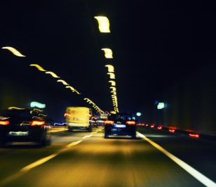 traffic lights in the night,light trace on highway