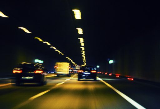 traffic lights in the night,light trace on highway